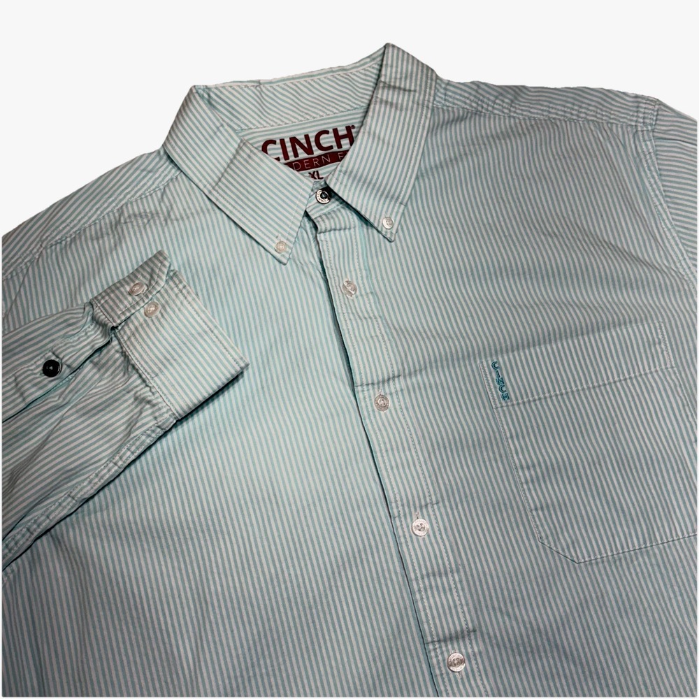 Cinch Shirt Mens XL Blue Strip Modern Fit Button Down Long Sleeve Western‎ Rodeo